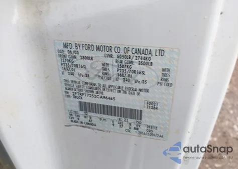 2003 Ford F-150 Xl/Xlt z USA, uszkodzony, nr VIN 2FTRF17253CA96465